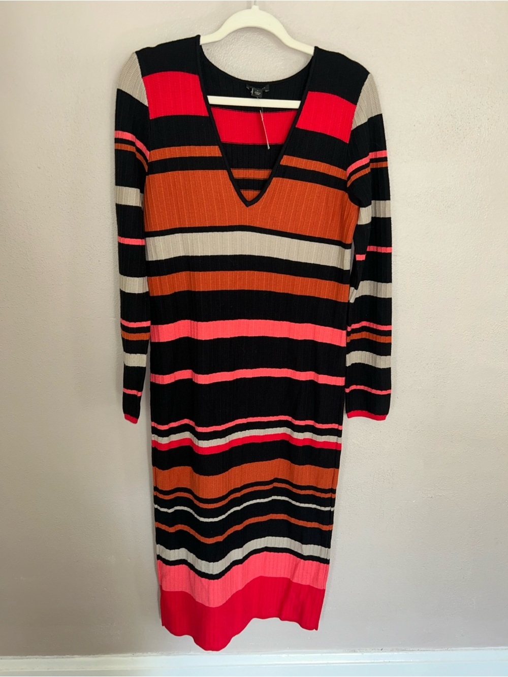 Ann Taylor Striped V-Neck Maxi Dress in Black, Pink & Orange - Picture 2 of 4